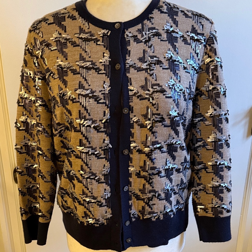 Ann Taylor NWOT Sequined Houndstooth Cardigan Sz. Large
